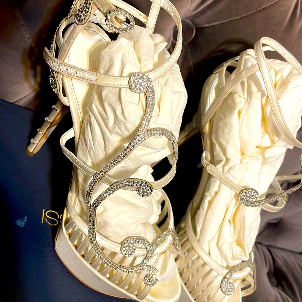 Sergio Rossi Crystal coated satin sandals/white size 38